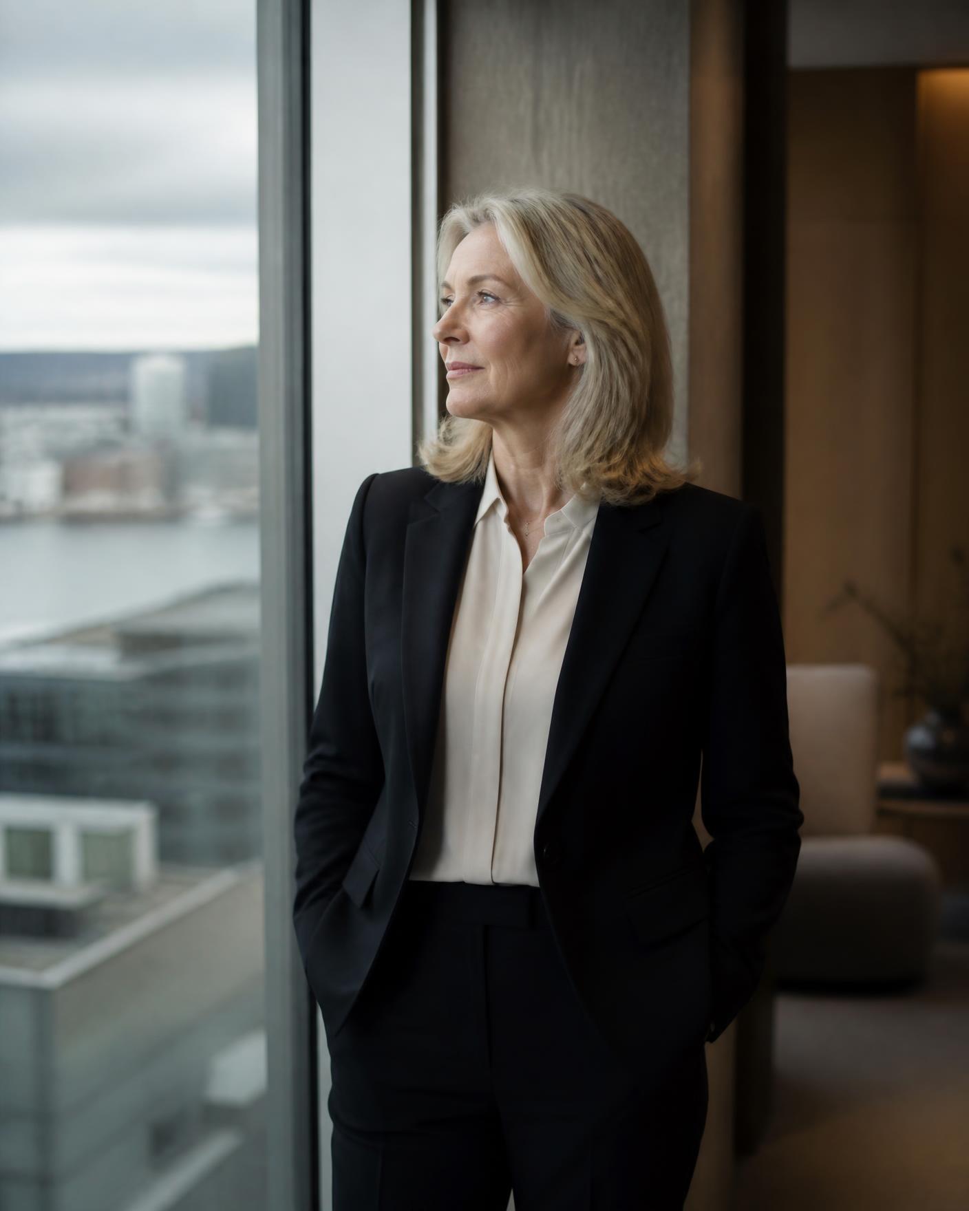 Erfaren leder ser utover Oslo fra et moderne kontor